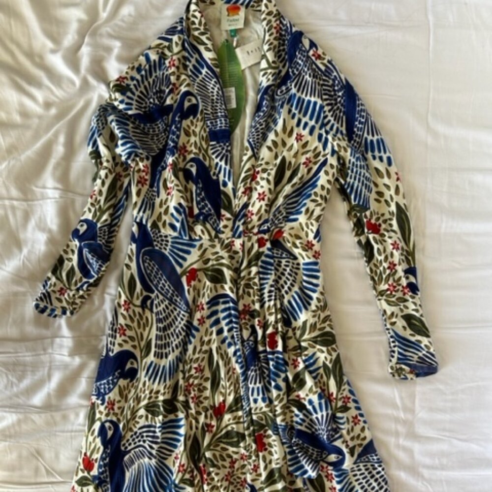 NWT FARM Rio Blue Macaw Flight Maxi Dress Sz M
